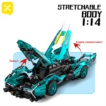 Blue V12 Block Roadster RC Tech Racing 1:14 DIY Roadster Building Block Assembly Block Car Toy For Children Halloween Gifts - Image 6