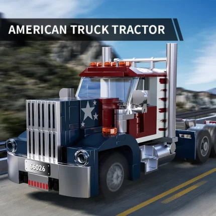 268PCS American Truck Head Building Blocks Creative Connectable Container Trailer Model Bricks Diy Toys For Kids Holiday Gifts