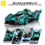 Blue V12 Block Roadster RC Tech Racing 1:14 DIY Roadster Building Block Assembly Block Car Toy For Children Halloween Gifts