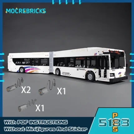 New Modular Articulated Bus Model Technology Bricks MOC-100374 Urban Passenger Transport Vehicle Building Blocks Customized Toy