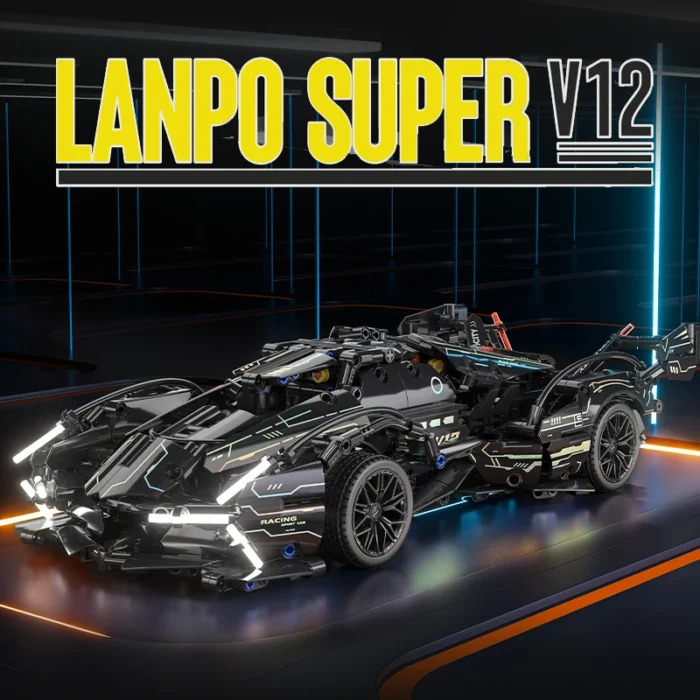 RC Tech Racer 1:14DIY Roadster building block assembly Block car toy birthday gift Black V12 Block Roadster Black V12 Block Road - Image 1