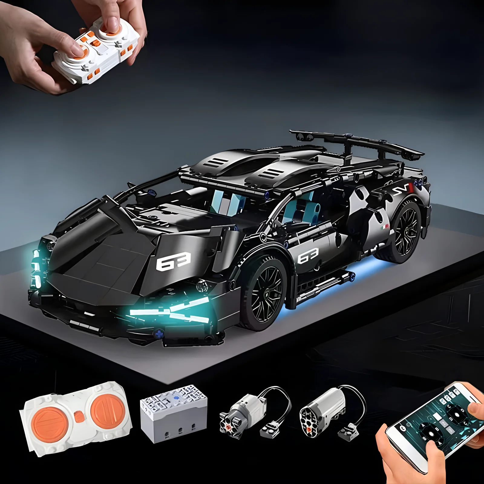 kf-Sca88ff7a461c4d30a062620053145184T Technical Racing Sport Car Model Building Blocks technic adults 1:14 DIY Supercar Brick Puzzle Toys Kid Adult Gift(1280+granule) - Image 1