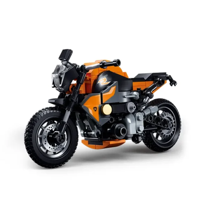 196pcs orange motorcycle building blocks, small particle building, building blocks DIY, puzzle building blocks, suitable for Chr - Image 1